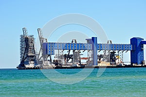 Scaffolding on marine construction site