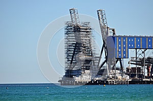 Scaffolding on marine port construction site