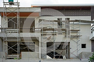 Scaffolding outside the house