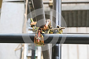 Scaffolding pipe clamp and parts