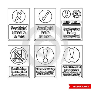 Scaffolding signs icon set of outline types. Isolated vector sign symbols. Icon pack