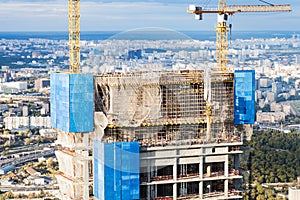 Scaffolding of skyscraper under construction