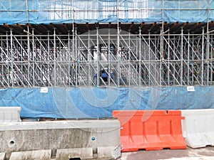 A scaffolding structure set up at a construction site
