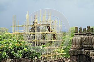 Scaffolding on temple Prambanan
