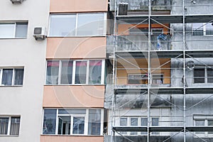 Scaffoldings on the facade of a block of flats