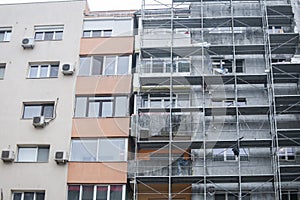 Scaffoldings on the facade of a block of flats