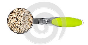 Scagliola canary seeds in measuring spoon cutout photo