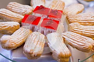 Scalded cakes in a plate, eclair