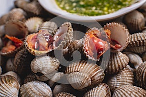 Scalding clams are appetizing red photo
