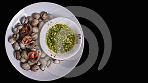 Scalding clams with seafood photo