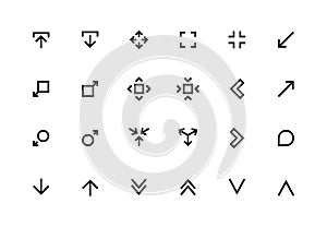 Scale arrows line icons. Reduce and Increase symbols for UI buttons and applications. Vector decrease and scale editable