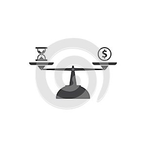 Scale balance of money and time concept icon