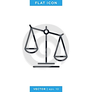 Scale of justice icon vector illustration design template. Editable stroke.