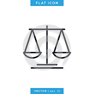 Scale of justice icon vector illustration design template. Editable stroke.