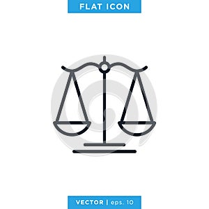 Scale of justice icon vector illustration design template. Editable stroke.