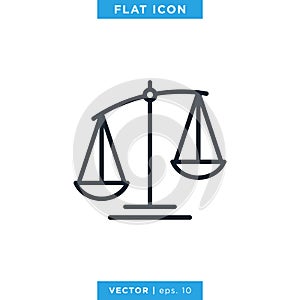 Scale of justice icon vector illustration design template. Editable stroke.