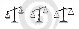 Scale of justice icon vector set. Leaning on one side scale of justice symbol illustration. Unfair law court symbol icon