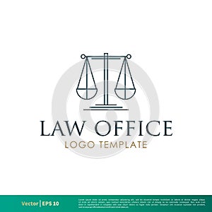Scale of Justice Law Office, Law Firm, Attorney Icon Vector Logo Template Illustration Design. Vector EPS 10.