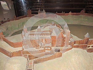 : Scale model of the Cite de Carcassonne. The model shows the complete medieval fortification with inner and outer walls photo