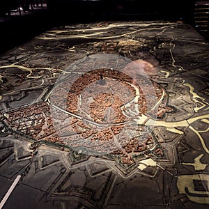 Scale model of the city of Strasbourg, models of houses and a cathedral