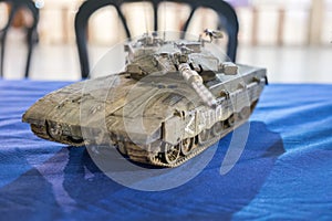 Scale model of undefined military tank. Selective focus