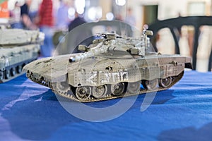 Scale model of undefined military tank. Selective focus