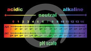 Scale of ph value for acid and alkaline solutions