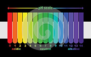 Scale of ph value for acid and alkaline solutions,