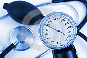 Scale of pressure and stethoscope