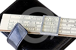 Scale ruler on black moleskin photo