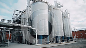 The scale of these steel tanks is awe-inspiring, dwarfing everything around