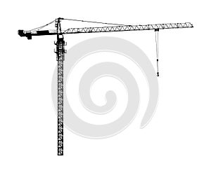 Scale tower crane vector silhouette isolated.  Building machine on construction site. Tower construction crane for container.