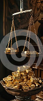 A scale unbalanced by gold bars symbolizing the disparity and injustice stemming from corrupt practices photo