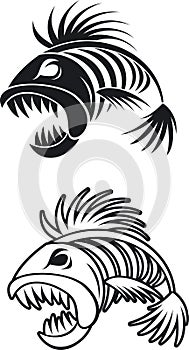 Cartoon style skeleton fish attacking