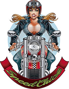 100 % scaleable vector image of beautiful woman driving on a motorcycle photo