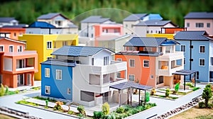 Scaled models of residential houses. Affordable housing mortgage urban development concept