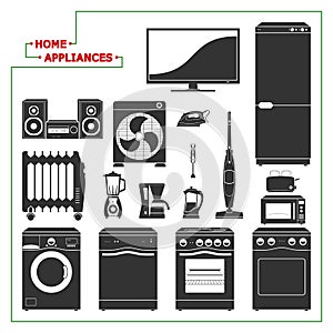 Scaled monochromatic home appliances vector. Modern style.