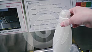 Scales in the chemical laboratory on which the bottle stands. Clip. Chemistry setup for distillation