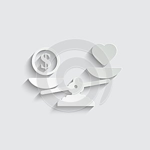 Scales icon. love is more important than money concept vector family icon