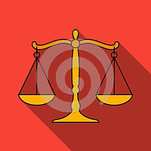 Scales of justice icon in flat style isolated on white background. Crime symbol stock vector illustration.