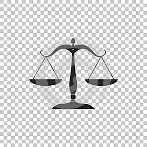 Scales of justice icon isolated on transparent background. Court of law symbol. Balance scale sign