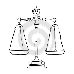 Scales of justice, judicial attribute, vector sketch illustration