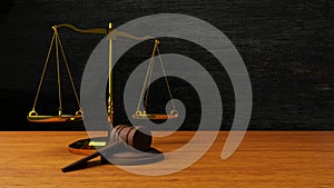 Scales of justice Law scales and hammer law Wooden judge gavel  HAMMER AND BASE 3D render