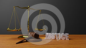 Scales of justice Law scales and hammer law Wooden judge gavel  HAMMER AND BASE 3D render with message justice