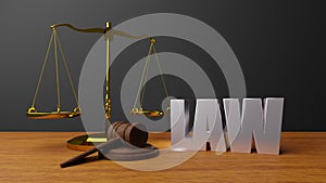 Scales of justice Law scales and hammer law Wooden judge gavel  HAMMER AND BASE 3D render with message law