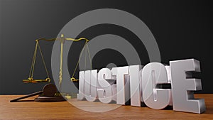 Scales of justice Law scales and hammer law Wooden judge gavel  HAMMER AND BASE 3D render with message justice