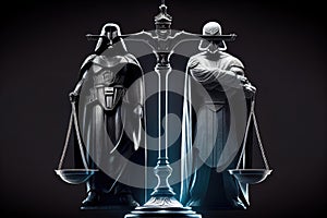 scales of justice, with the light side representing the accused and the dark side representing their accuser photo