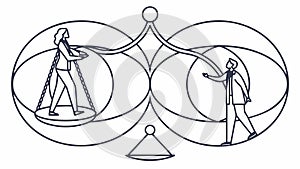 Scales of justice with people, fair judgment, vector design Generative AI