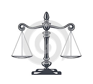 Scales of justice vector illustration. Weight Scales, Balance. Concept law and justice. Legal center or law advocate symbol. Libra photo