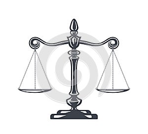 Scales of justice vector illustration. Weight Scales, Balance. Concept law and justice. Legal center or law advocate symbol. Libra